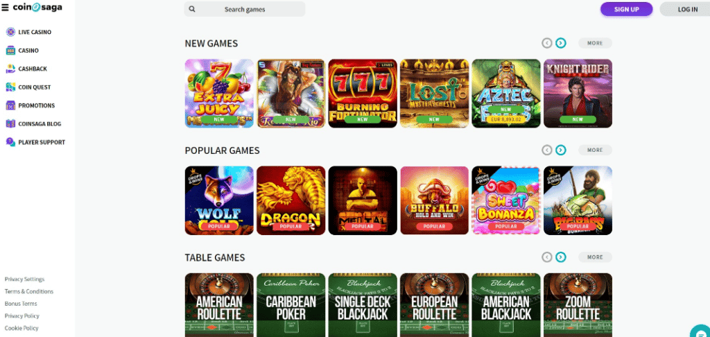 coin saga casino games screenshot